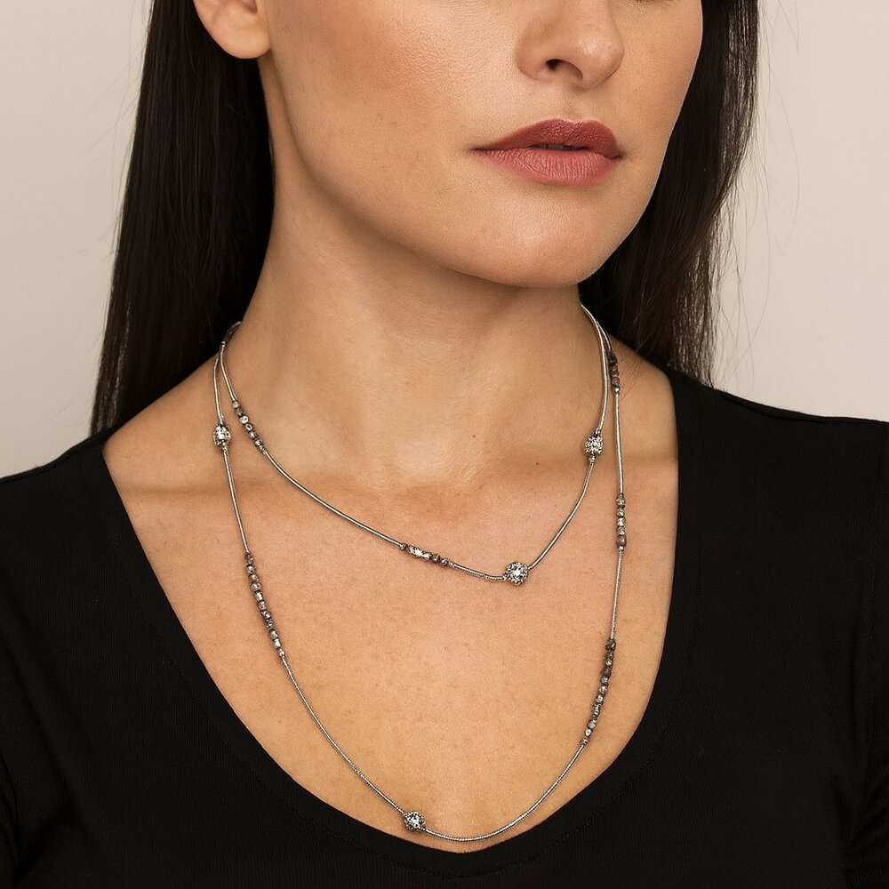 NWT Chico's Silver Beaded and Rhinestone Layered Necklace - Picture 1 of 5